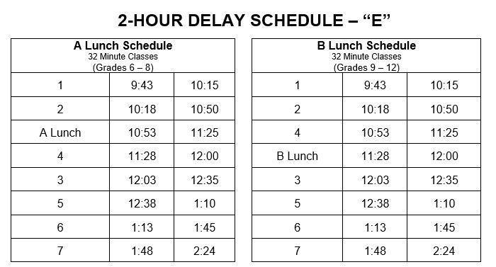 2-Hour Delay Schedule